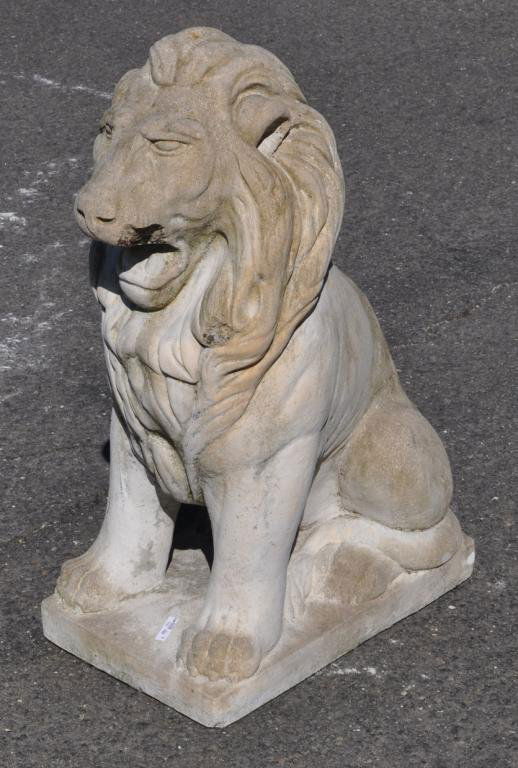 262 Pair Seated Lion Concrete Garden Statues Lot 262