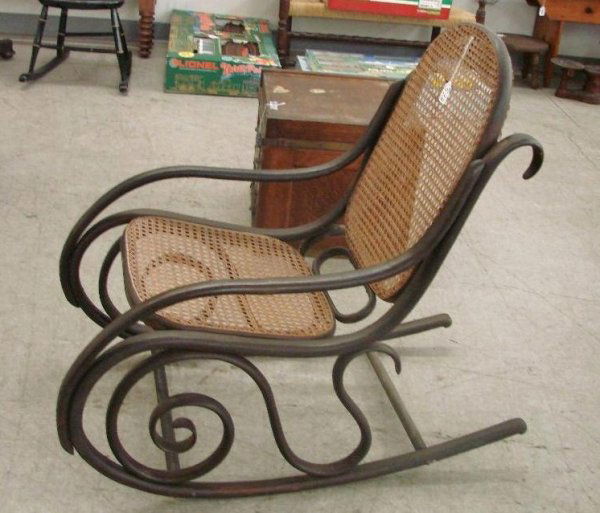 573: Antique Cane-Seat & Back, Bentwood Rocking Chair : Lot 573
