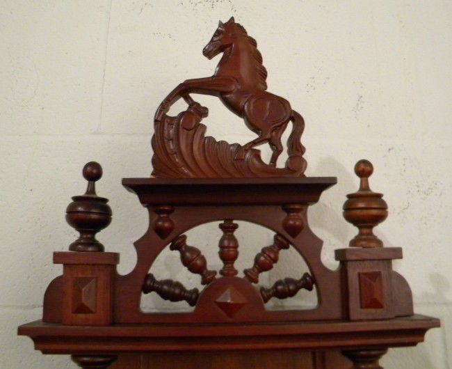 Wood Wall Clock w/Pendulum and Horse Finial Lot 20030
