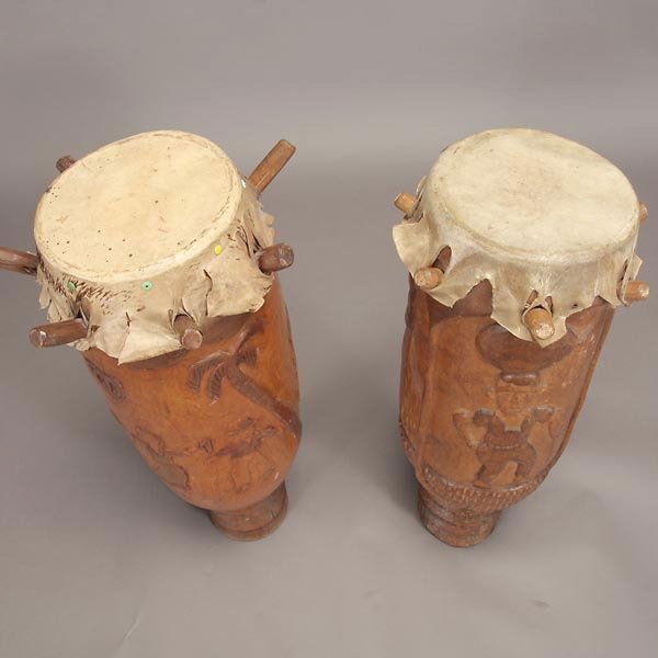 1030 Pair Of Large Haitian Voodoo Drums Lot 1030