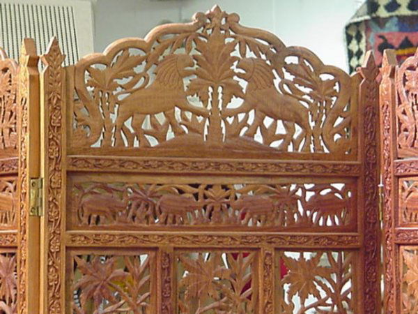 570: 4 Panel Ornately Carved Indian Folding Screen: : Lot 570