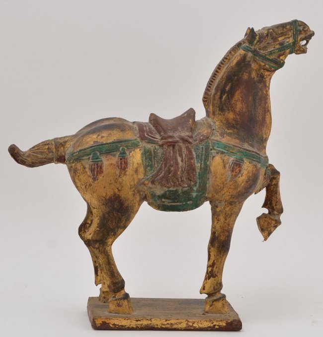 Chinese Carved Wood Polychrome horse : Lot 237