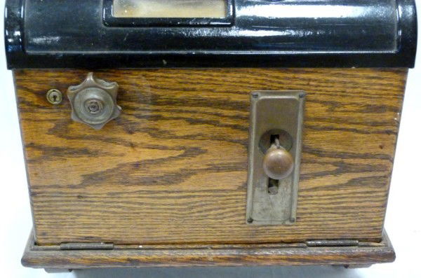 235: ANTIQUE WOODEN WALL PUNCH CARD TIME CLOCK : Lot 235