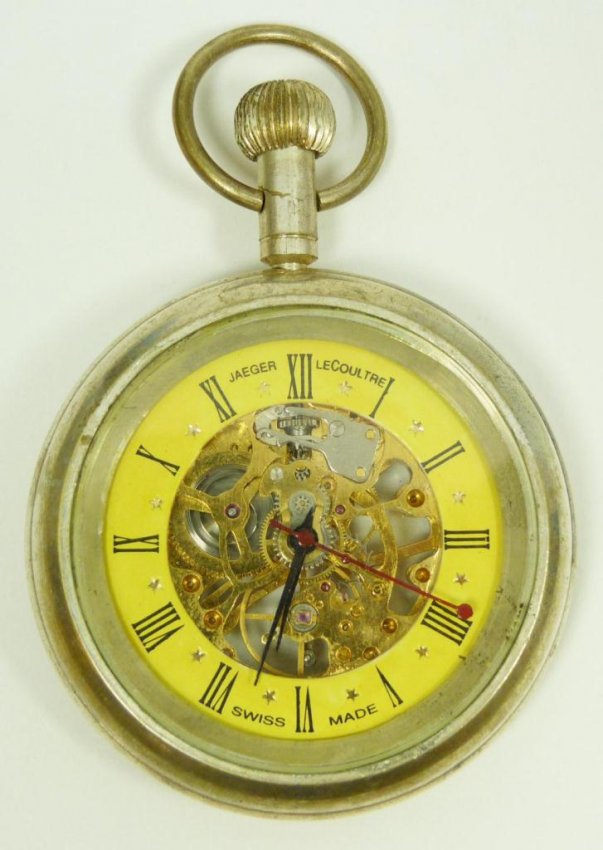 JAEGER LE COULTRE SILVER SKELETON POCKET WATCH Lot 221