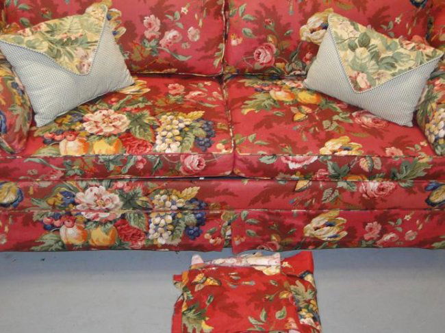 Floral print sleeper sofa with loads of accent pillows, : Lot 253