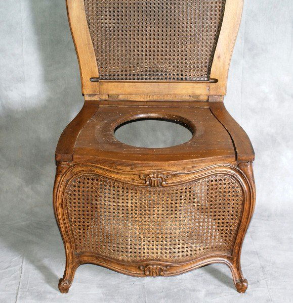 504 Antique cane commode chair with footstool Lot 504
