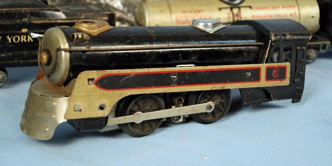 Box Lot of Train Items with Marx, American Flyer Includes 2 engines, 4 