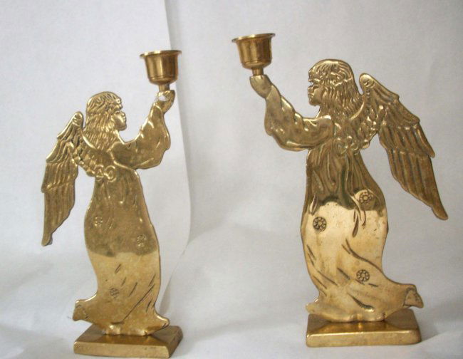 Pair of Solid Brass Angel Candle holders Lot 5504