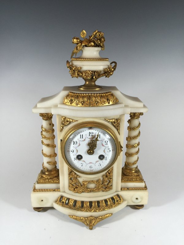 Antique French bronze & marble mantel clock set Lot 237