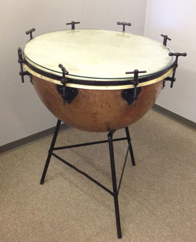 Vintage Copper Orchestra Kettle Drum, with stand and gl Lot 24