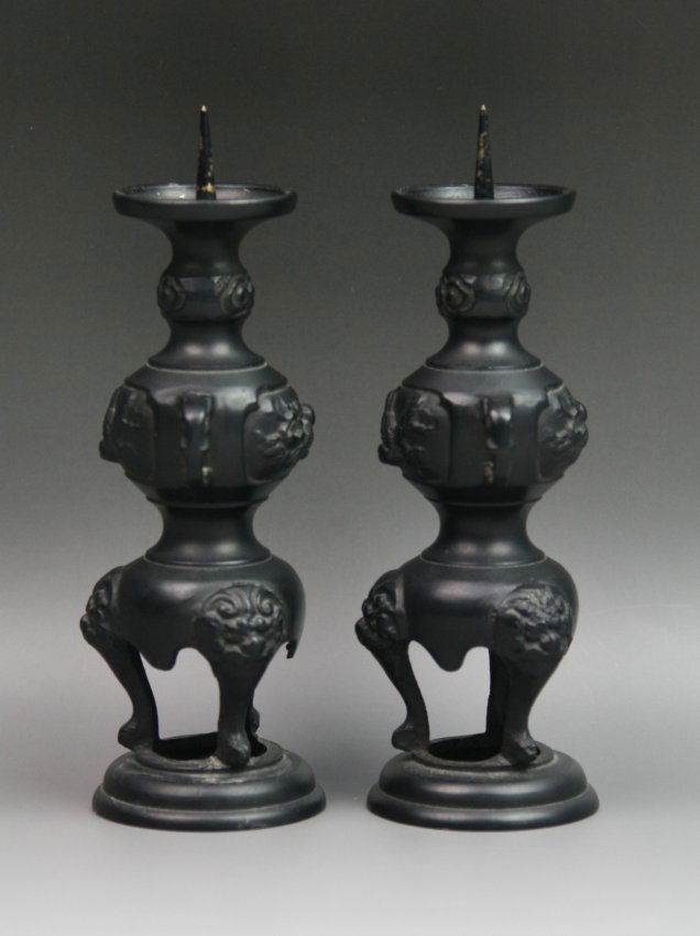 8 Pair Vintage Japanese Bronze Candle Holders Lot 8