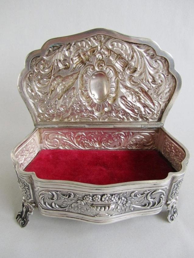 184 Antique Spanish 925 Silver Carved Jewelry Box Lot 184