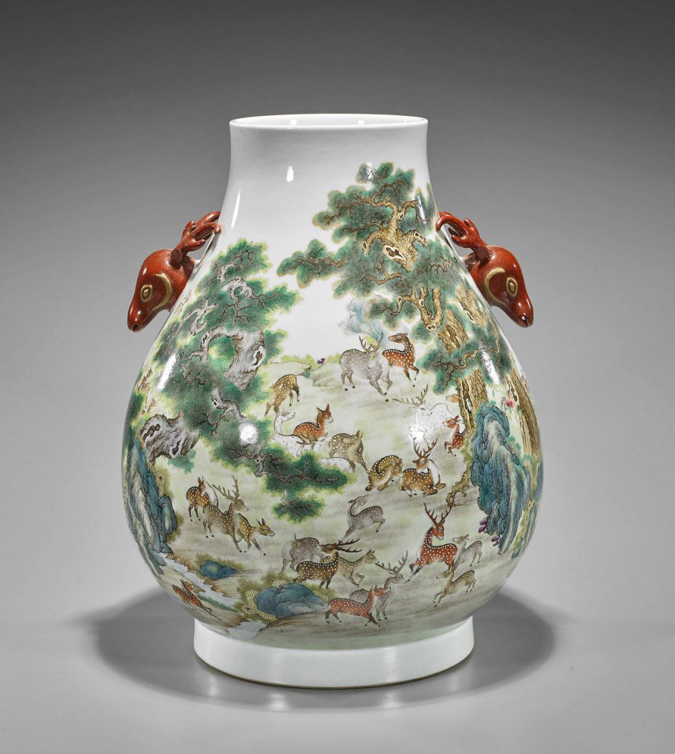 Large QianlongStyle '100 Deer' Vase Lot 248