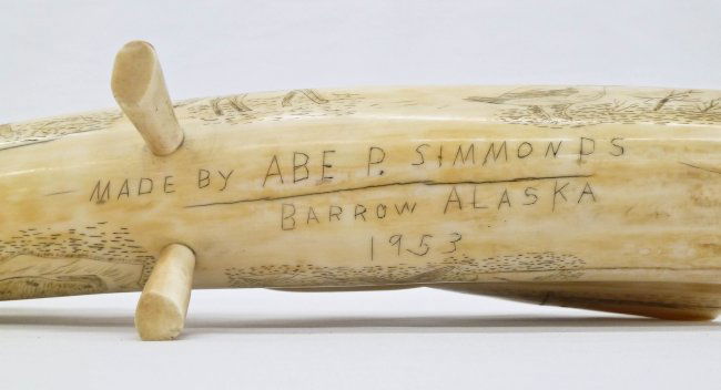 Impressive Alaskan Carved Ivory Walrus Tusk with Eskimo : Lot 178