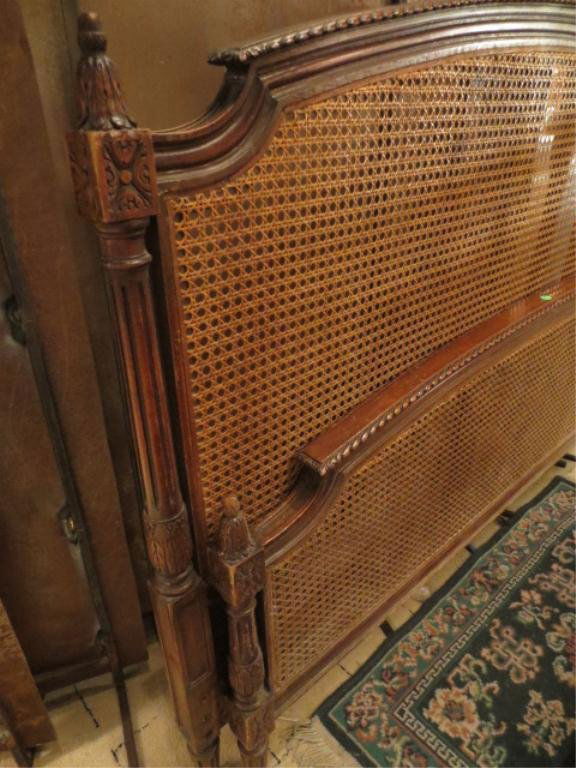VINTAGE QUEEN BED, DARK FINISH CANE INSET HEADBOARD AND Lot 248