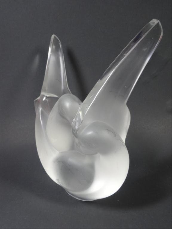 LALIQUE CRYSTAL FIGURAL VASE, "SYLVIE" LOVE BIRDS, Lot 47