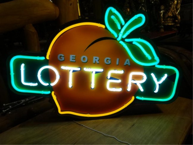 NEON GEORGIA LOTTERY SIGN, WITH PEACH LOGO, APPROX : Lot 4A