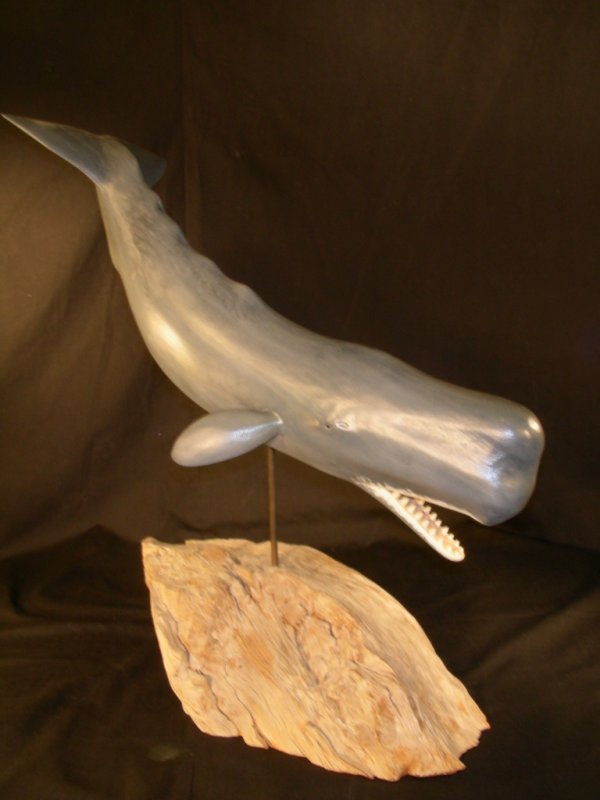 32: WOOD CARVING SPERM WHALE SIGNED STEVE HUTCHENS : Lot 32