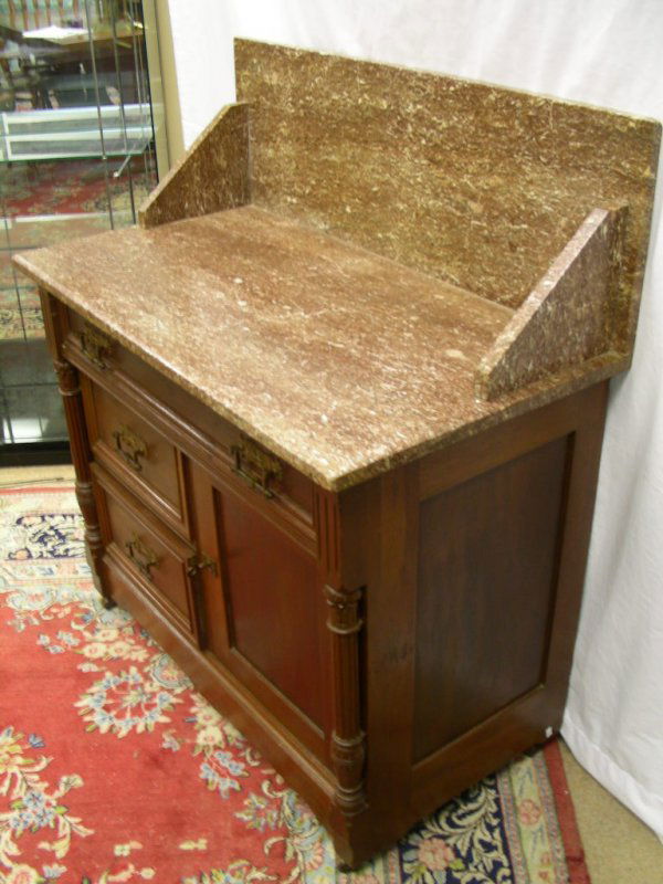 81 VICTORIAN ANTIQUE WALNUT MARBLE TOP DRY SINK Lot 81