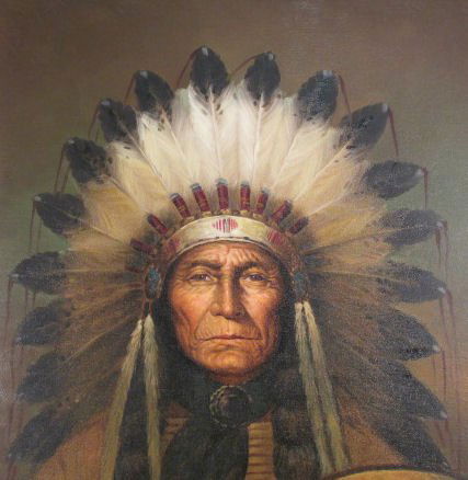 KENNETH SU PORTRAIT PAINTING: NATIVE AMERICAN PORTRAIT : Lot 217