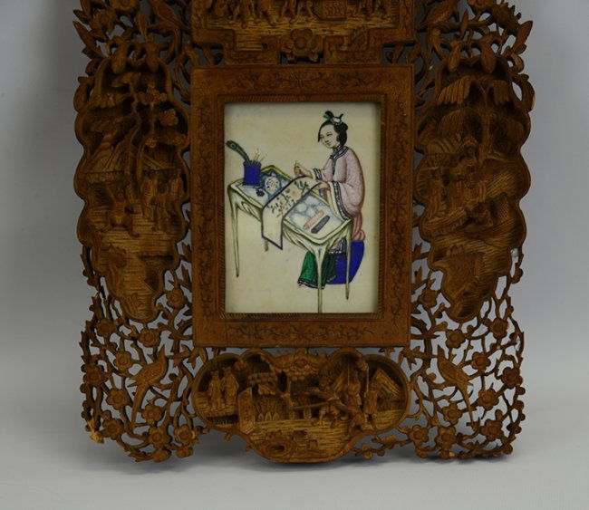A Chinese Rice Paper Painting in Elaborate Frame Lot 196