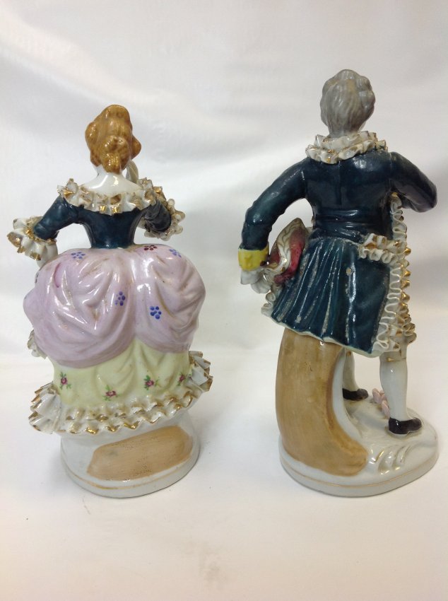 Pair Vintage Bone China Lace Victorian Style Figurine Lot 37