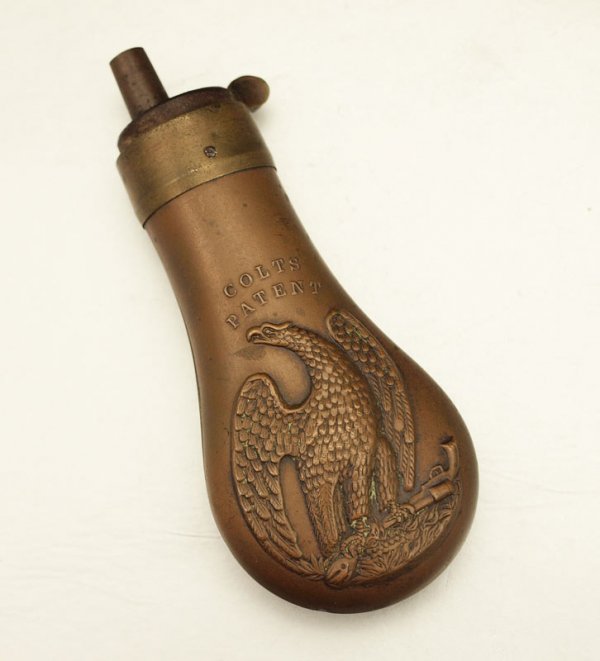 325A: 1849 COLT POCKET EAGLE BRASS POWDER FLASK : Lot 325A