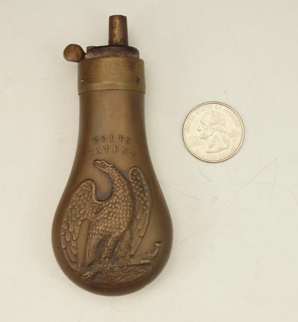 325A: 1849 COLT POCKET EAGLE BRASS POWDER FLASK : Lot 325A