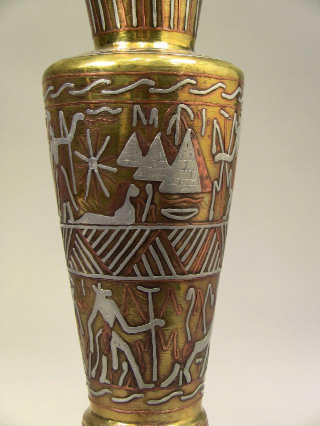 C.1900 CAIRO WARE Egyptian Brass Copper & Silver Vase Lot 374