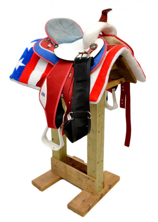 231 WESTERN HORSE SADDLE, RED, WHITE, BLUE, TACK Lot 231