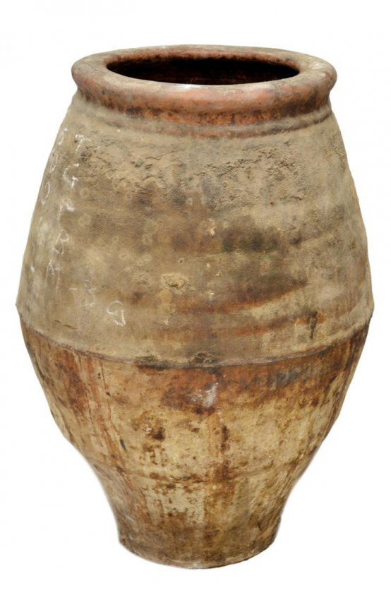 436: LARGE ANTIQUE SPAIN EARTHENWARE OLIVE JAR : Lot 436