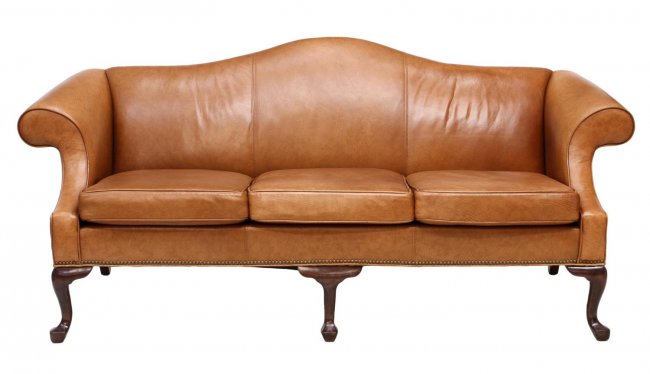 ethan allen camel back leather sofa