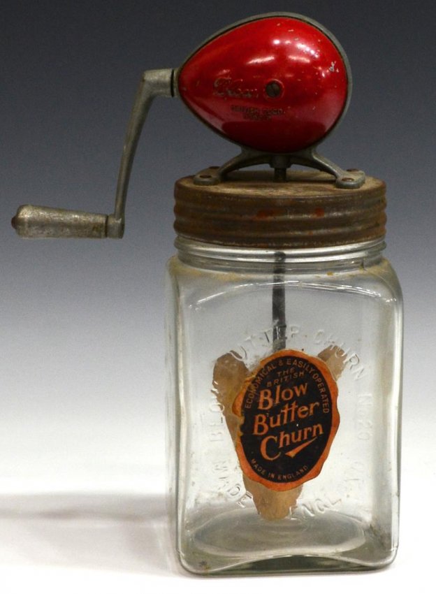 (2) VINTAGE BRITISH BLOW GLASS BUTTER CHURNS Lot 363