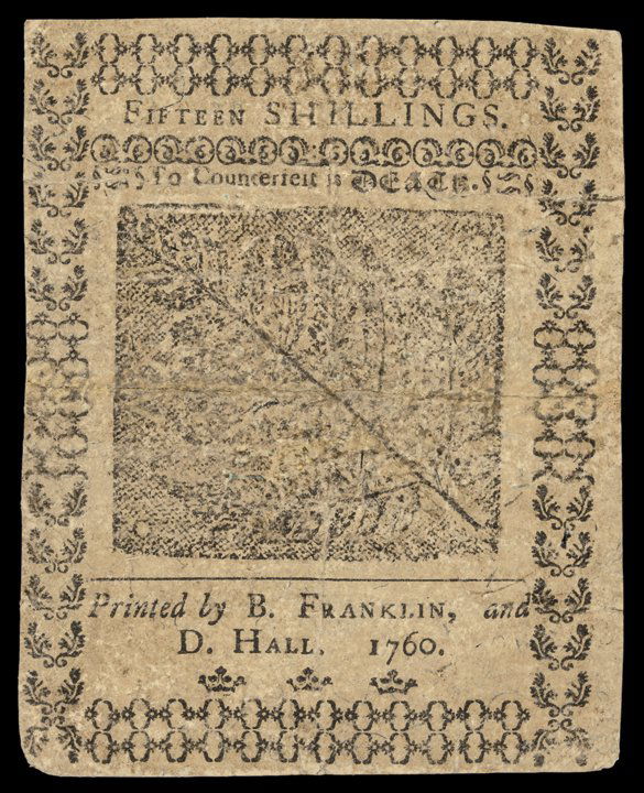 Colonial Currency, PA. BENJAMIN FRANKLIN Note : Lot 219