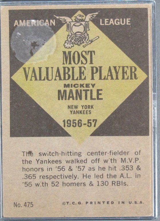 177: 1961 Topps All-Star Mickey Mantle Baseball Card : Lot 177