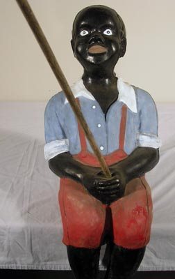 25: Old Black Americana 28inch Fishing Boy Lawn Statue : Lot 25