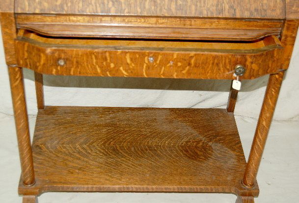 208F: Antique Oak Drop Front Writing Desk w/ One Drawer : Lot 208F