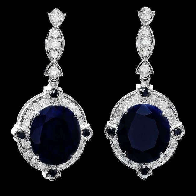 14k Gold 20ct Sapphire 1.10ct Diamond Earrings