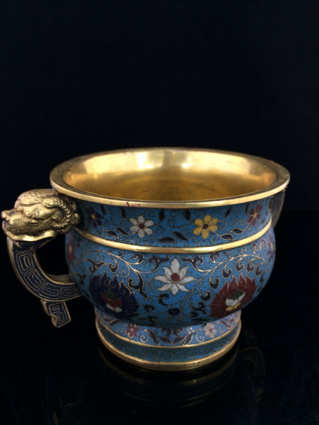 CHINESE MING XUANDE CLOISONNE GILT BRONZE CENSER; 15TH Lot 1067