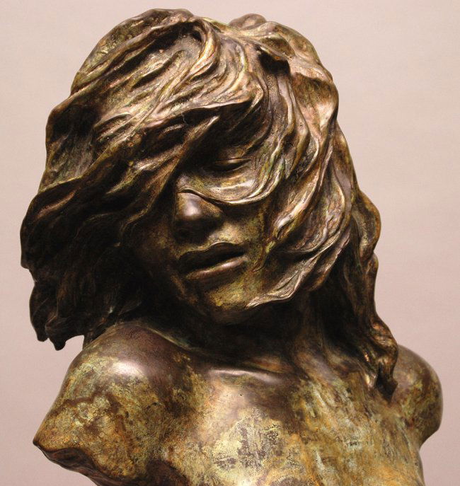 Bronze Bust sculpture with verdigris patina, signed, Lot 93