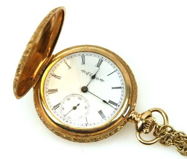 ANTIQUE 14K GOLD ELGIN POCKET WATCH WITH FOB : Lot 33239