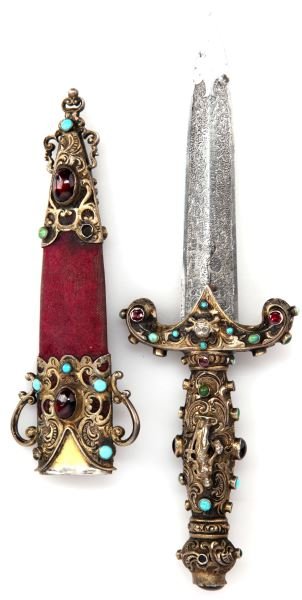 PETITE JEWELED DAGGER WITH MAROON FABRIC SCABBARD : Lot 2289