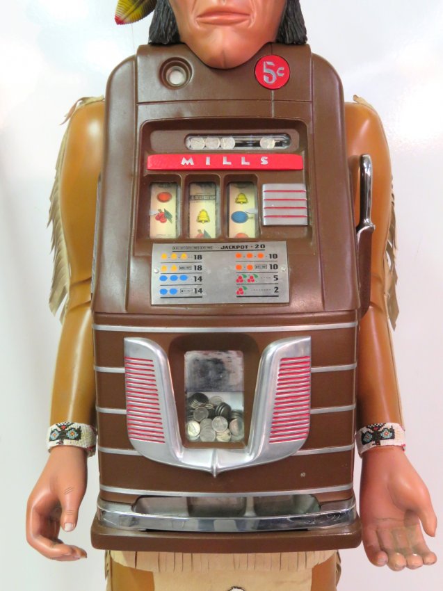 MILLS LIFE SIZE CARVED WOOD INDIAN SLOT MACHINE Lot 30