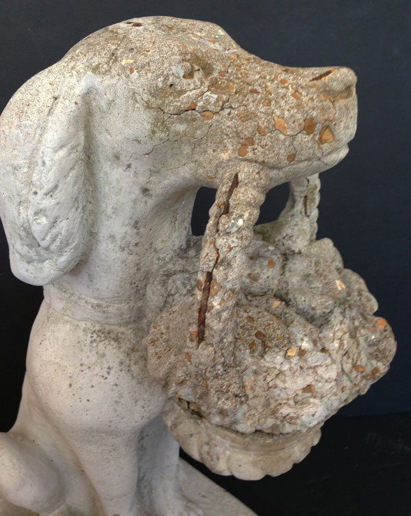 Pr Of Vintage Cement Garden Statues Dogs/ Baskets Lot 205