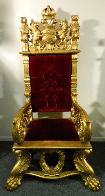 2 English Gilded Throne Chairs Thanos Lion & Eagle : Lot 176