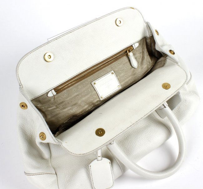 PRADA - a cream deerskin leather handbag. : Lot 855  