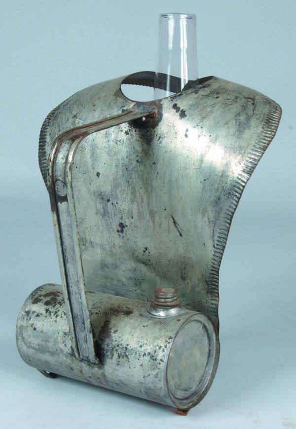 91 Tin Barn Oil Lamp with cylinder reservoir, crimped Lot 91