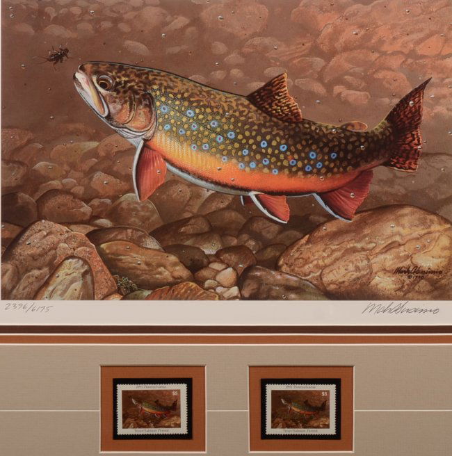 877 Pa. Trout / Salmon Stamps and Print for 1991. Prod Lot 877