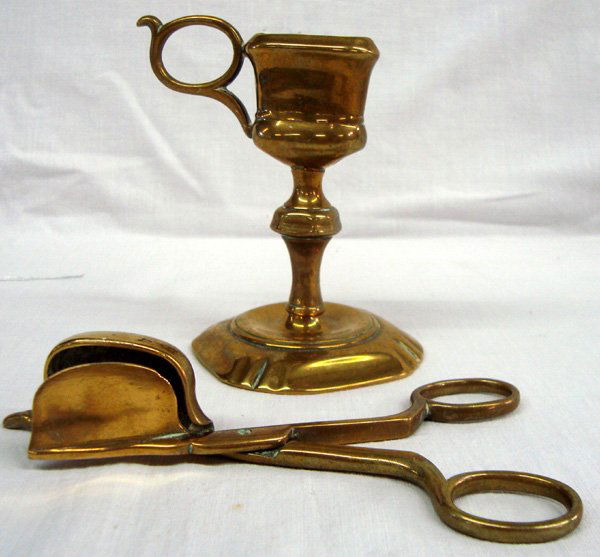 Antique Brass Candle Wick Cutter in Holder Lot 1030