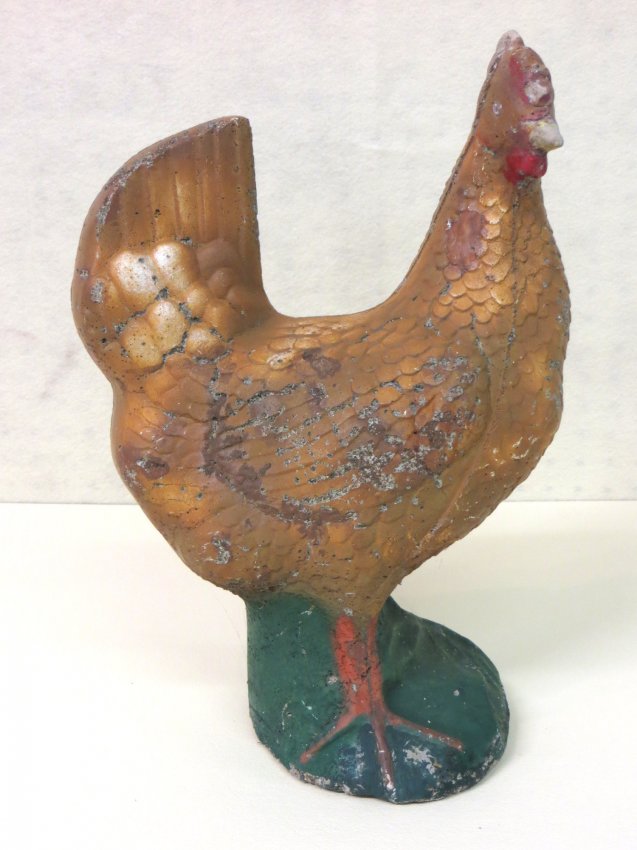 Old concrete chicken lawn ornament in original paint Lot 1